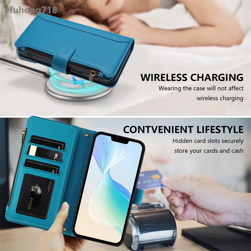 Ốp Da Dây Kéo Lật Cho Huawei P20 P30 P40 Lite P50 P60 Art P80 Pro Ultra 4G Khe Cắm Đa Thẻ Sang Trọng Lật Ví Bao Da