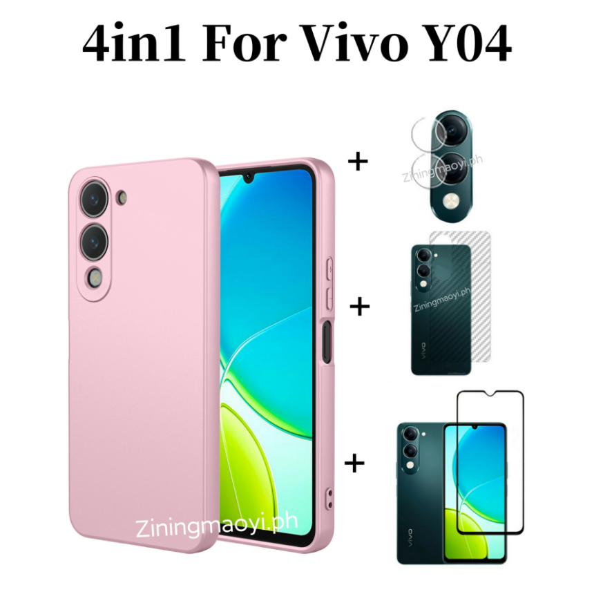 4in1 Dành Cho Vivo Y04 Vỏ Điện Thoại Di Động Silicon Lỏng Giả Vivo Y02 Y03 Y29S Kính Cường Lực Và Ống Kính Phim Và Mặt Sau