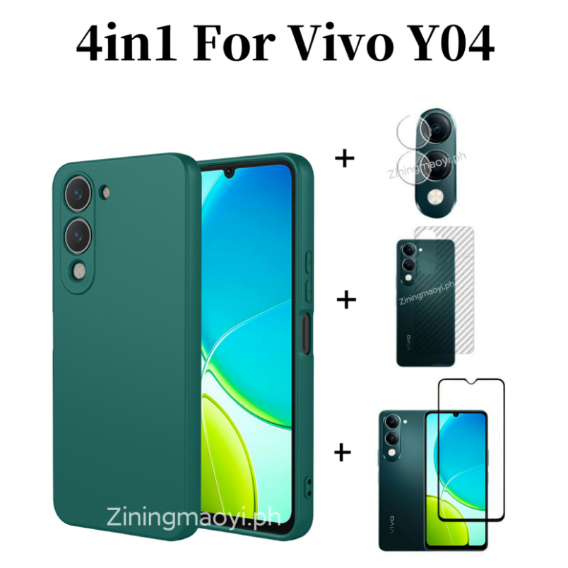 4in1 Dành Cho Vivo Y04 Vỏ Điện Thoại Di Động Silicon Lỏng Giả Vivo Y02 Y03 Y29S Kính Cường Lực Và Ống Kính Phim Và Mặt Sau