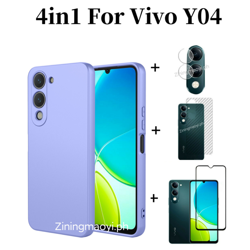 4in1 Dành Cho Vivo Y04 Vỏ Điện Thoại Di Động Silicon Lỏng Giả Vivo Y02 Y03 Y29S Kính Cường Lực Và Ống Kính Phim Và Mặt Sau