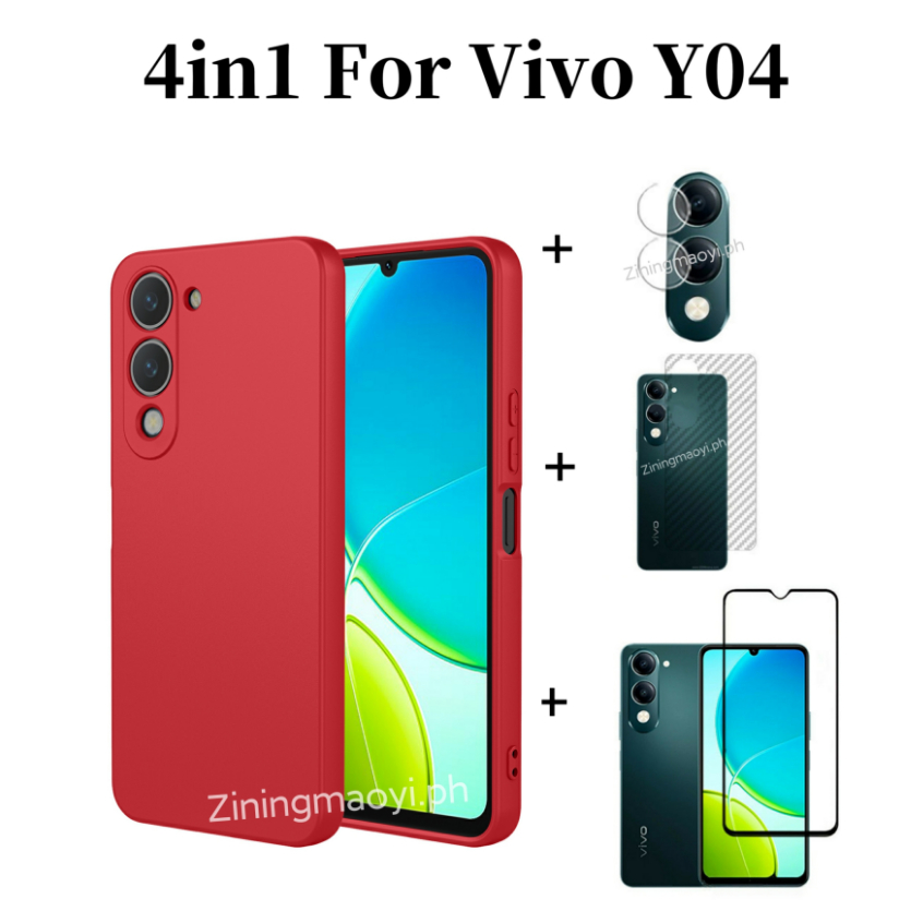 4in1 Dành Cho Vivo Y04 Vỏ Điện Thoại Di Động Silicon Lỏng Giả Vivo Y02 Y03 Y29S Kính Cường Lực Và Ống Kính Phim Và Mặt Sau