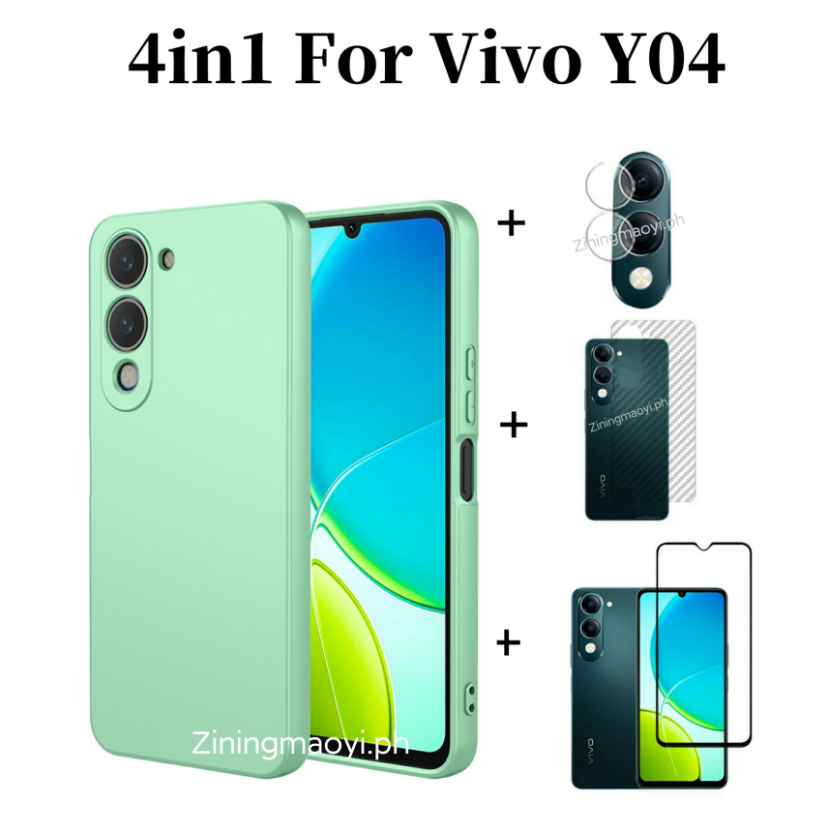 4in1 Dành Cho Vivo Y04 Vỏ Điện Thoại Di Động Silicon Lỏng Giả Vivo Y02 Y03 Y29S Kính Cường Lực Và Ống Kính Phim Và Mặt Sau