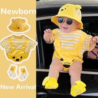 Bộ áo liền quần mùa hè cho bé sơ sinh Sọc Poonie Bear New Baby Boy and Girl Short-sleeved Onesie (0-24 tháng)