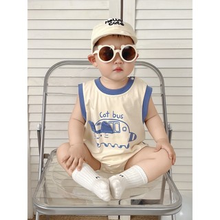 Áo liền quần Cotton cho bé trai mùa hè sơ sinh Bộ áo liền quần Cotton hoạt hình dễ thương cho mèo vừa vặn mềm mại và thoải mái (0-24 tháng)