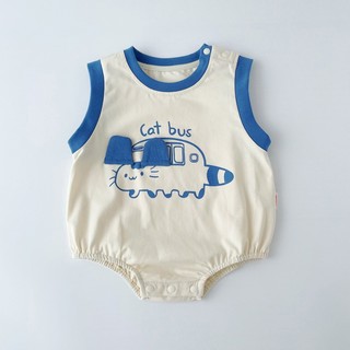 Áo liền quần Cotton cho bé trai mùa hè sơ sinh Bộ áo liền quần Cotton hoạt hình dễ thương cho mèo vừa vặn mềm mại và thoải mái (0-24 tháng)