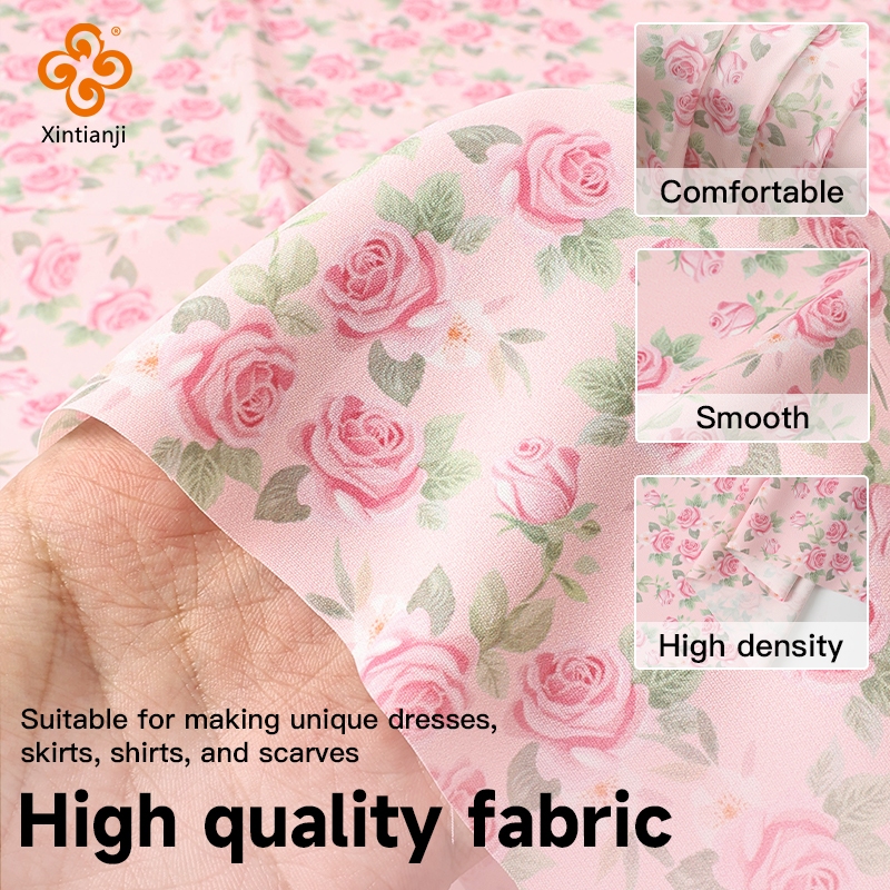 Vải Voan Độ Cường Độ Cao Vintage Hoa Hồng In Mềm Thoáng Khí Cho Váy DIY Thủ Công Chất Liệu May Vải TJ2839