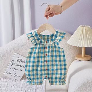 Sơ Sinh Bé Gái Mùa Hè Cotton Dễ Thương Rompers Lưới Hoa In Hình Quần Áo Tay Ngắn Cho Bé Retro Áo liền quần (0-24 Tháng)