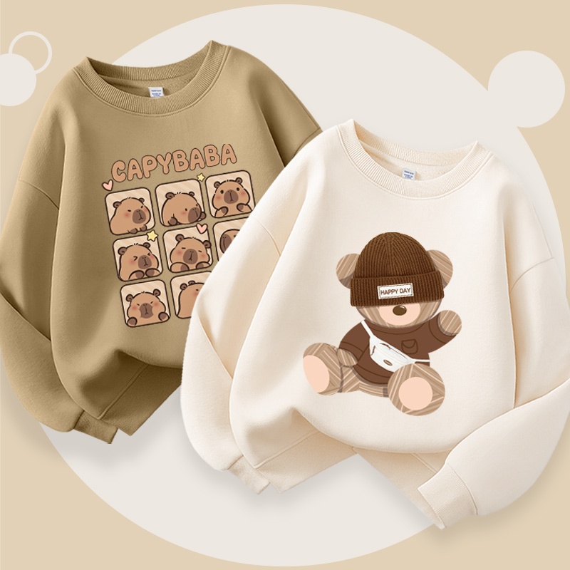 W.G.Q Áo Sweater bé trai , phong cách mùa xuân thu in capybara, vải mềm thoải mái, thích hợp cho trang phục thể thao ngoài trời