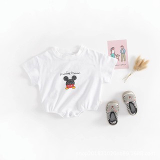 Bộ áo liền quần mùa hè Disney Mickey, cotton hoạt hình, dáng rộng vừa vặn (0-24 tháng)