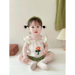 Bé Sơ Sinh Bé Gái Mùa Hè Cottom Hoa Dễ Thương In Hình Quần Áo Tay Ngắn Quần Áo Cho Bé 2 Chiếc (0-24 Tháng)