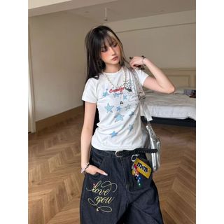 HIIXIIVI Áo thun 100% cotton cổ tròn dành cho nữ, thoải mái và có độ đàn hồi cao