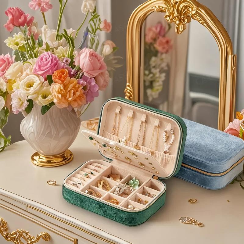 CASEGRACE Nhung Hộp Trang Sức Người Tổ Chức Nhỏ Di Động Tổ Chức Hộp Trang Sức Cho Nhẫn Bông Tai Dây Chuyền Vòng Tay