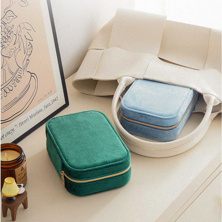 CASEGRACE Nhung Hộp Trang Sức Người Tổ Chức Nhỏ Di Động Tổ Chức Hộp Trang Sức Cho Nhẫn Bông Tai Dây Chuyền Vòng Tay