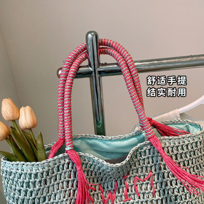 Túi rơm màu xanh bạc hà Túi đeo vai dung tích lớn Túi đeo chéo dệt