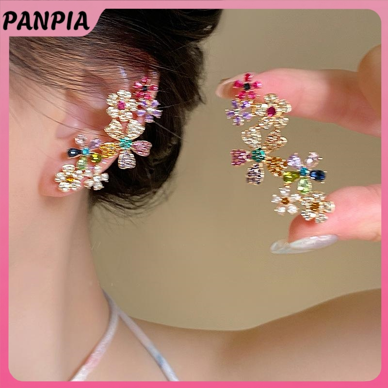 PANPIA-Lãng Mạn Nhiều Màu Sắc Zircon Bông Tai Hoa Dành Cho Nữ Thời Trang Bé Gái Giọt Nước Ngọt Bông Tai Hoa Tinh Tế Dự Tiệc Trang Sức Quà Tặng PANPIA