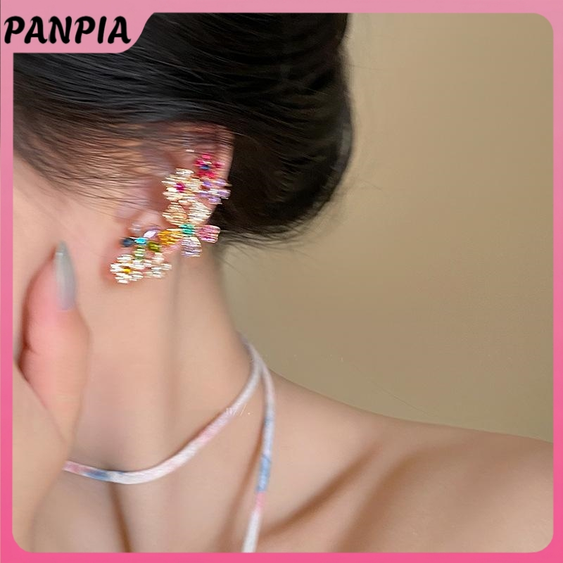 PANPIA-Lãng Mạn Nhiều Màu Sắc Zircon Bông Tai Hoa Dành Cho Nữ Thời Trang Bé Gái Giọt Nước Ngọt Bông Tai Hoa Tinh Tế Dự Tiệc Trang Sức Quà Tặng PANPIA