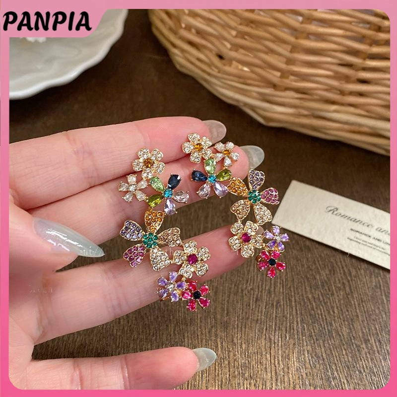 PANPIA-Lãng Mạn Nhiều Màu Sắc Zircon Bông Tai Hoa Dành Cho Nữ Thời Trang Bé Gái Giọt Nước Ngọt Bông Tai Hoa Tinh Tế Dự Tiệc Trang Sức Quà Tặng PANPIA