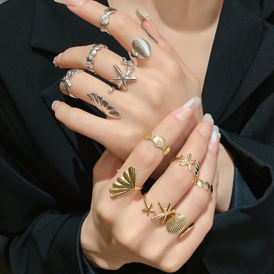[Jewbeauty] Nhẫn mở vỏ sao biển không đều, nhẫn ngón trỏ cá tính, cảm giác cao cấp nhẹ nhàng sang trọng, bán buôn phụ kiện cầm tay