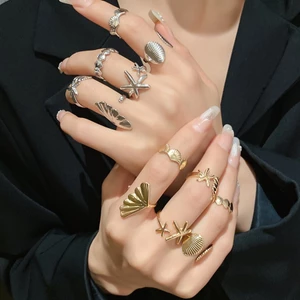 Nhẫn mở vỏ sao biển không đều, nhẫn ngón trỏ cá tính, cảm giác cao cấp nhẹ nhàng sang trọng, bán buôn phụ kiện cầm tay