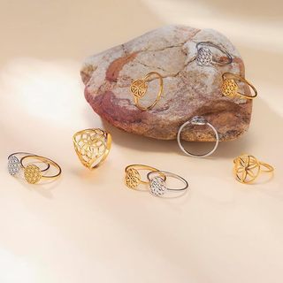 Nhẫn thời trang nữ bằng thép không gỉ màu vàng, thiết kế hoa tươi sáng, không gây dị ứng