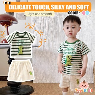 Mùa Hè Hàng Mới Về Bé Trai 100% Cotton Sọc Khủng Long Rời Vừa Mềm Mại Và Thoải Mái Áo liền quần 2 Chiếc (Quần Áo Trẻ Em)