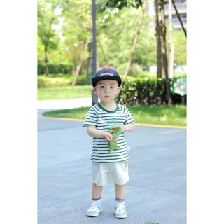 Mùa Hè Hàng Mới Về Bé Trai 100% Cotton Sọc Khủng Long Rời Vừa Mềm Mại Và Thoải Mái Áo liền quần 2 Chiếc (Quần Áo Trẻ Em)