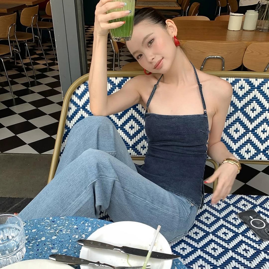 Cutenew Chắc Chắn Lưng Áo Gợi Cảm Dây Sling Chia Vai Skinny Mùa Hè Thư Giãn Hipster Nữ Mỹ Vintage Phong Cách Đường Phố