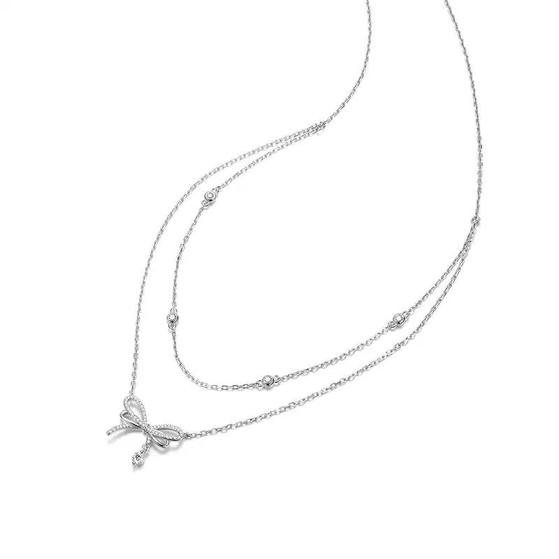 FanciMe Bạc Hai Lớp Vòng Cổ Bướm Dainty Xương Cổ Dây Chuyền Nữ Quà TặngElegant Bow Series 】