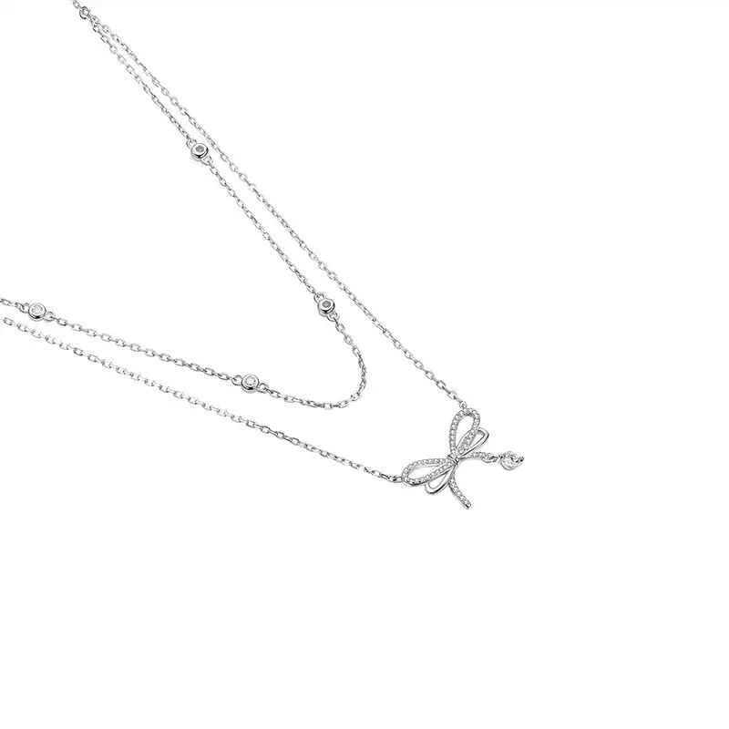 FanciMe Bạc Hai Lớp Vòng Cổ Bướm Dainty Xương Cổ Dây Chuyền Nữ Quà TặngElegant Bow Series 】