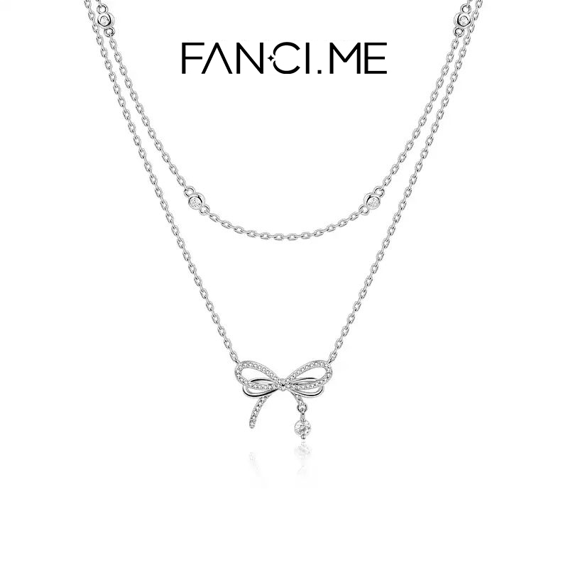 FanciMe Bạc Hai Lớp Vòng Cổ Bướm Dainty Xương Cổ Dây Chuyền Nữ Quà TặngElegant Bow Series 】
