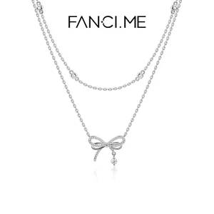 FanciMe Bạc Hai Lớp Vòng Cổ Bướm Dainty Xương Cổ Dây Chuyền Nữ Quà TặngElegant Bow Series 】