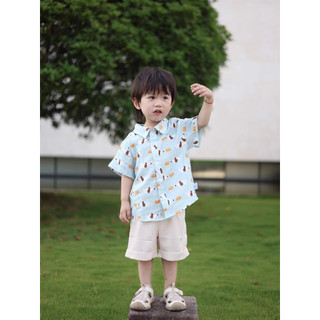 Mùa hè Hàng Mới Về Áo liền quần Bé Trai In Hình Chú Chó Con 2 Chiếc Mềm Mại Thoải Mái (Quần Áo Trẻ Em)