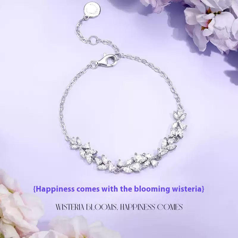 FANCIME Vòng tay hoa Wisteria tinh tế Bạc Thiết kế tối giản Sinh nhật Tiệc cưới Quà tặng ngày lễ tình nhân cho cô ấy