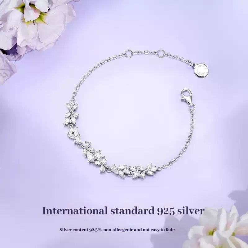 FANCIME Vòng tay hoa Wisteria tinh tế Bạc Thiết kế tối giản Sinh nhật Tiệc cưới Quà tặng ngày lễ tình nhân cho cô ấy