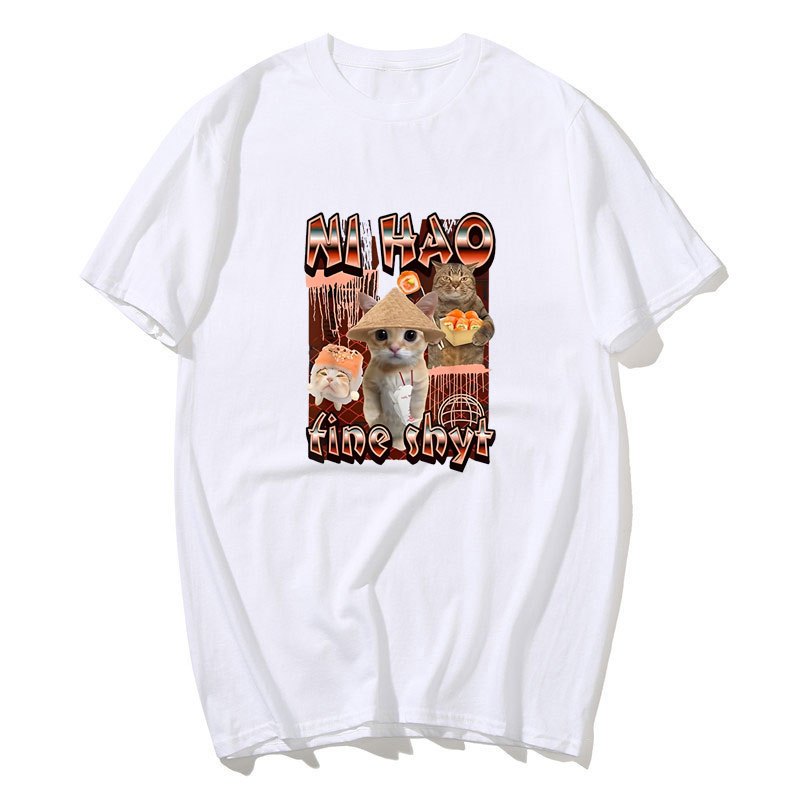 Áo thun nam nữ retro chất lượng cao, thiết kế dễ thương, cotton, size quá khổ