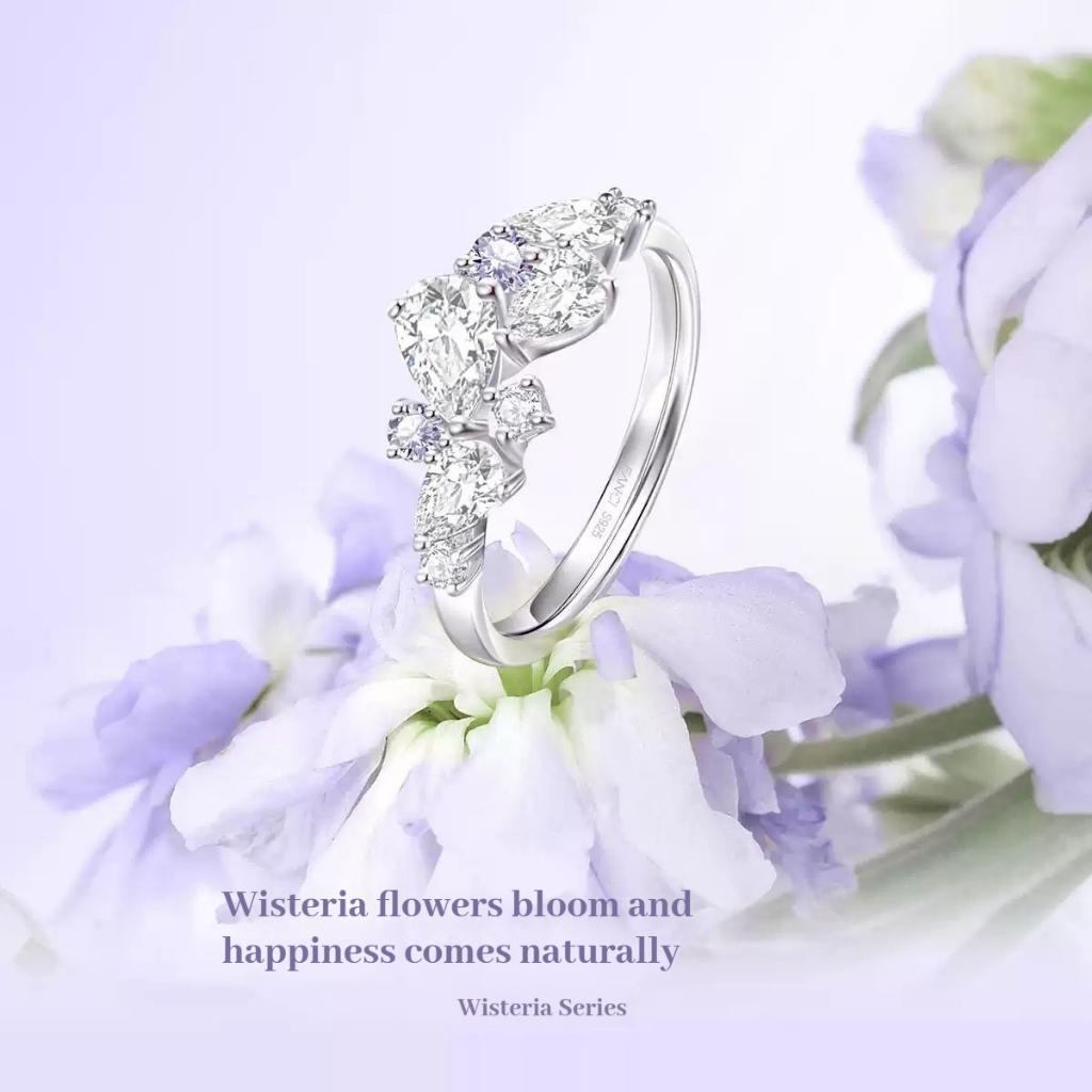 FANCIME Nhẫn Wisteria Tím Nữ Thiết Kế Độc Đáo Bạc Sterling Quà Tặng Ngày Lễ Tình Nhân