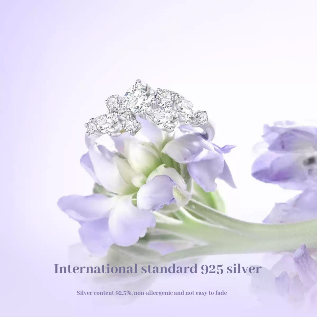 FANCIME Nhẫn Wisteria Tím Nữ Thiết Kế Độc Đáo Bạc Sterling Quà Tặng Ngày Lễ Tình Nhân