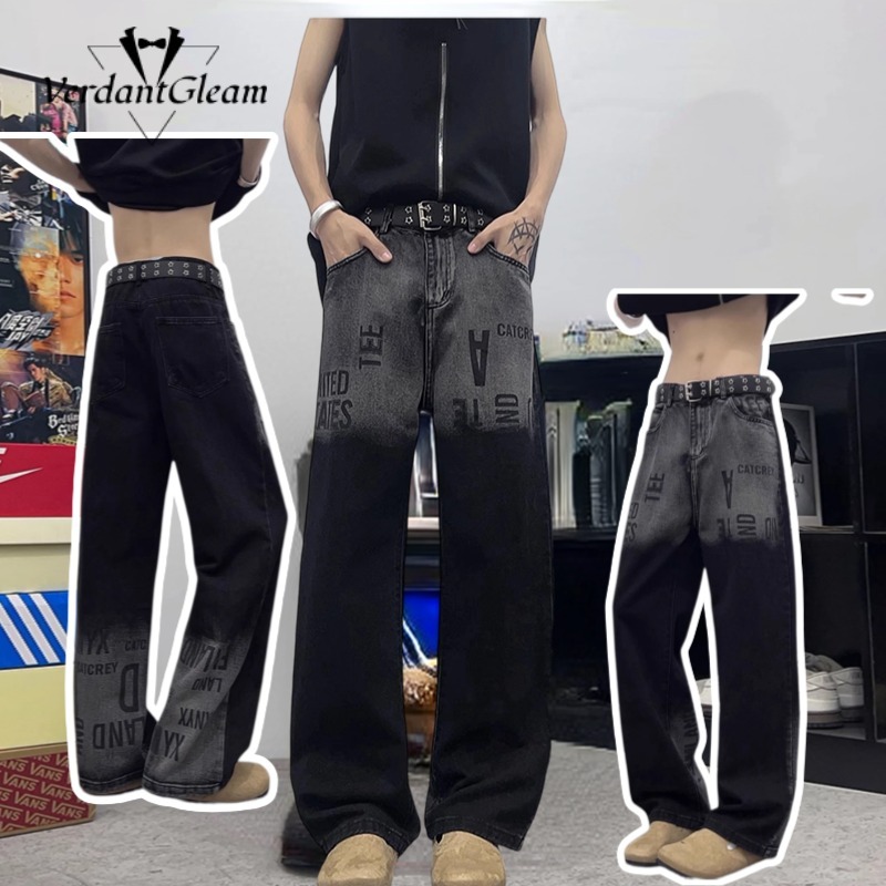 VG Quần jean nam  Gradient thẳng dáng rộng thiết kế Niche cao cấp Quần ống rộng