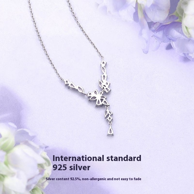 FANCIME Vòng cổ bạc Wisteria Bloom tinh tế dành cho nữ Mặt dây chuyền xương đòn nhiều lớp cho quà tặng ngày lễ tình nhân Quà tặng sinh nhật năm mới cho cô ấy [Dòng hoa Wisteria]