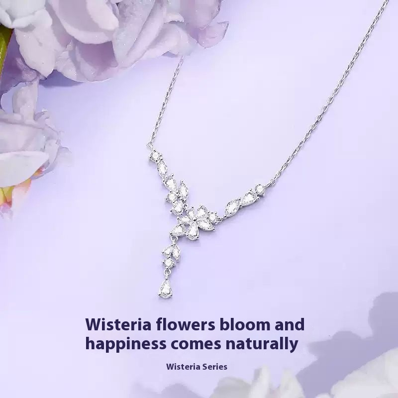 FANCIME Vòng cổ bạc Wisteria Bloom tinh tế dành cho nữ Mặt dây chuyền xương đòn nhiều lớp cho quà tặng ngày lễ tình nhân Quà tặng sinh nhật năm mới cho cô ấy [Dòng hoa Wisteria]