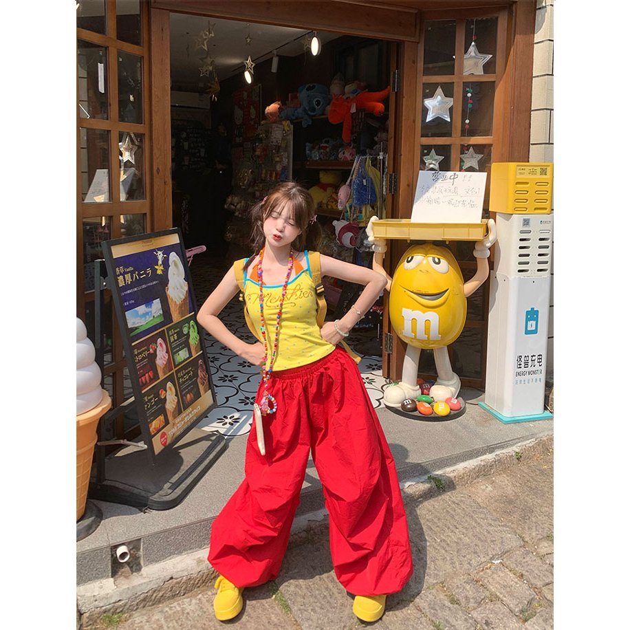 [BANKO] Phụ Nữ Mỹ Mùa Hè Phong Cách Mới Retro Chấm Kim Cương In Chữ Ngôi Sao In Hình Đầy Đủ