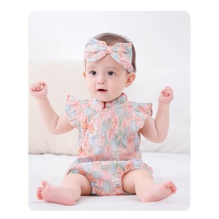 Bé Sơ Sinh Bé Gái Mùa Hè Cottom Áo Liền Quần Dễ Thương Hoa Hồng Tay Ngắn Quần Áo Liền Quần Cho Bé (0-24 Tháng)