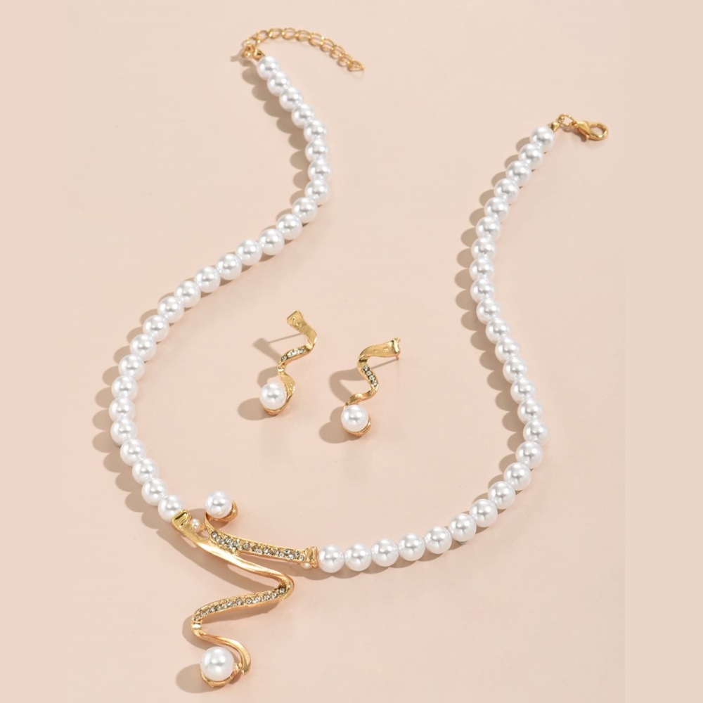 KBM Phụ Nữ Mới Cô Dâu Tiệc Cưới Ngọc Trai Kim Cương Giả Vòng Cổ Bông Tai Bộ Trang Sức FSSG