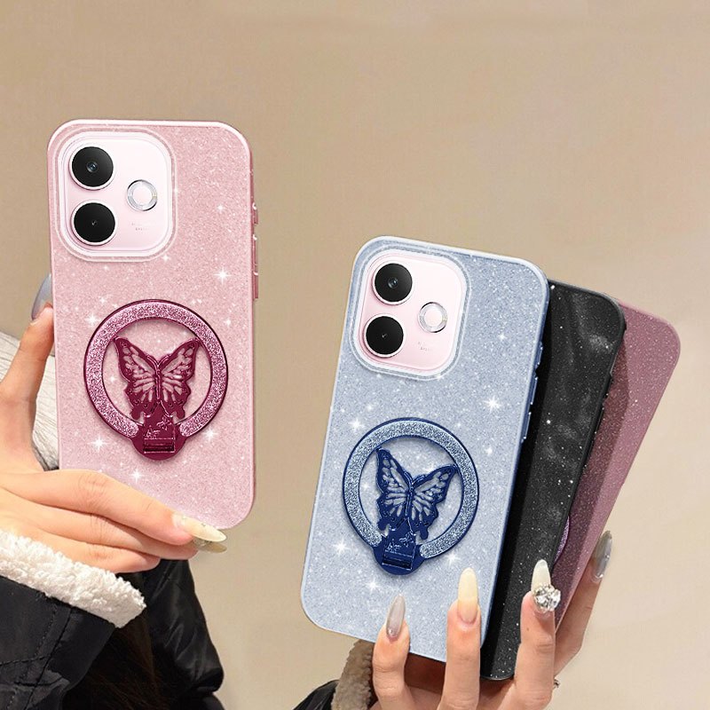 YBD 3D Bướm Giá Đỡ Cho OPPO A5 Pro A5X 5G 4G Vỏ Điện Thoại Lấp Lánh Bột Đầy Đủ Vỏ Mềm