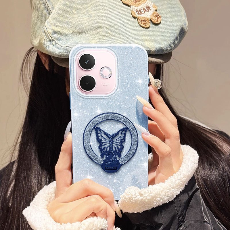 YBD 3D Bướm Giá Đỡ Cho OPPO A5 Pro A5X 5G 4G Vỏ Điện Thoại Lấp Lánh Bột Đầy Đủ Vỏ Mềm