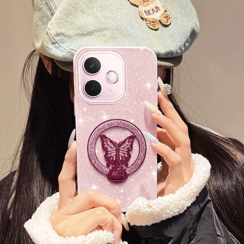 YBD 3D Bướm Giá Đỡ Cho OPPO A5 Pro A5X 5G 4G Vỏ Điện Thoại Lấp Lánh Bột Đầy Đủ Vỏ Mềm