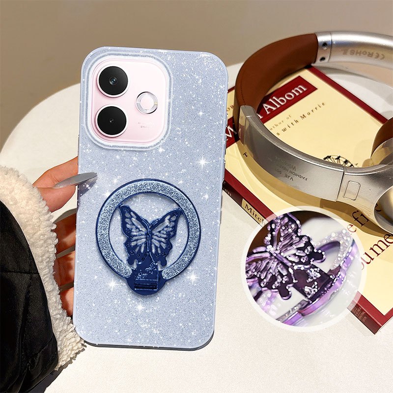 YBD 3D Bướm Giá Đỡ Cho OPPO A5 Pro A5X 5G 4G Vỏ Điện Thoại Lấp Lánh Bột Đầy Đủ Vỏ Mềm