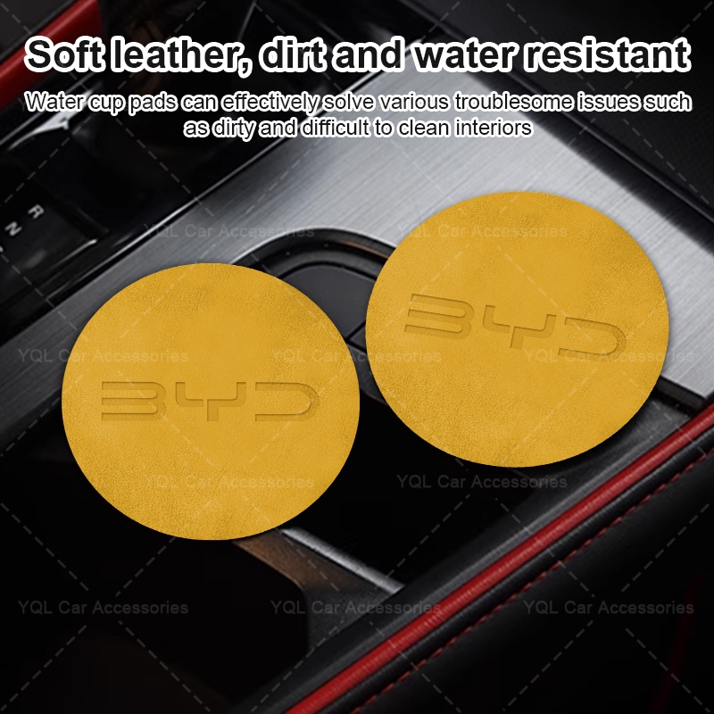 2 Chiếc Da Lộn Xe Coaster Chống Trơn Trượt Cốc Thảm Xe Nước Miếng Lót Cho BYD Atto 3 Yuan Plus F3 E6 F0 G3 I3 Ea1 Bài Hát Max Tang