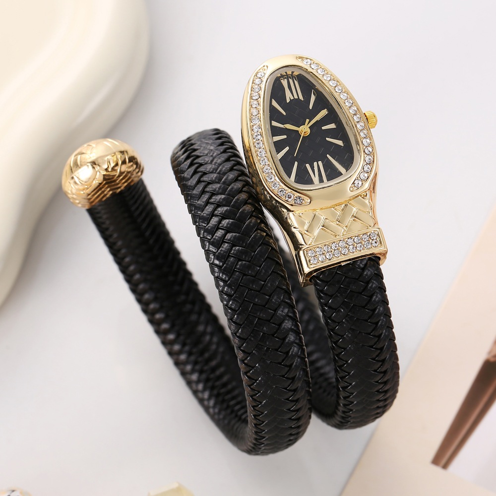 Đồng hồ nữ có dây đeo đàn hồi khảm kim cương Đồng hồ thạch anh tinh tế Serpentine