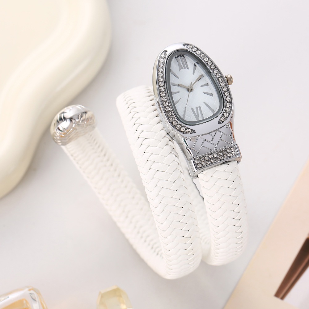 Đồng hồ nữ có dây đeo đàn hồi khảm kim cương Đồng hồ thạch anh tinh tế Serpentine